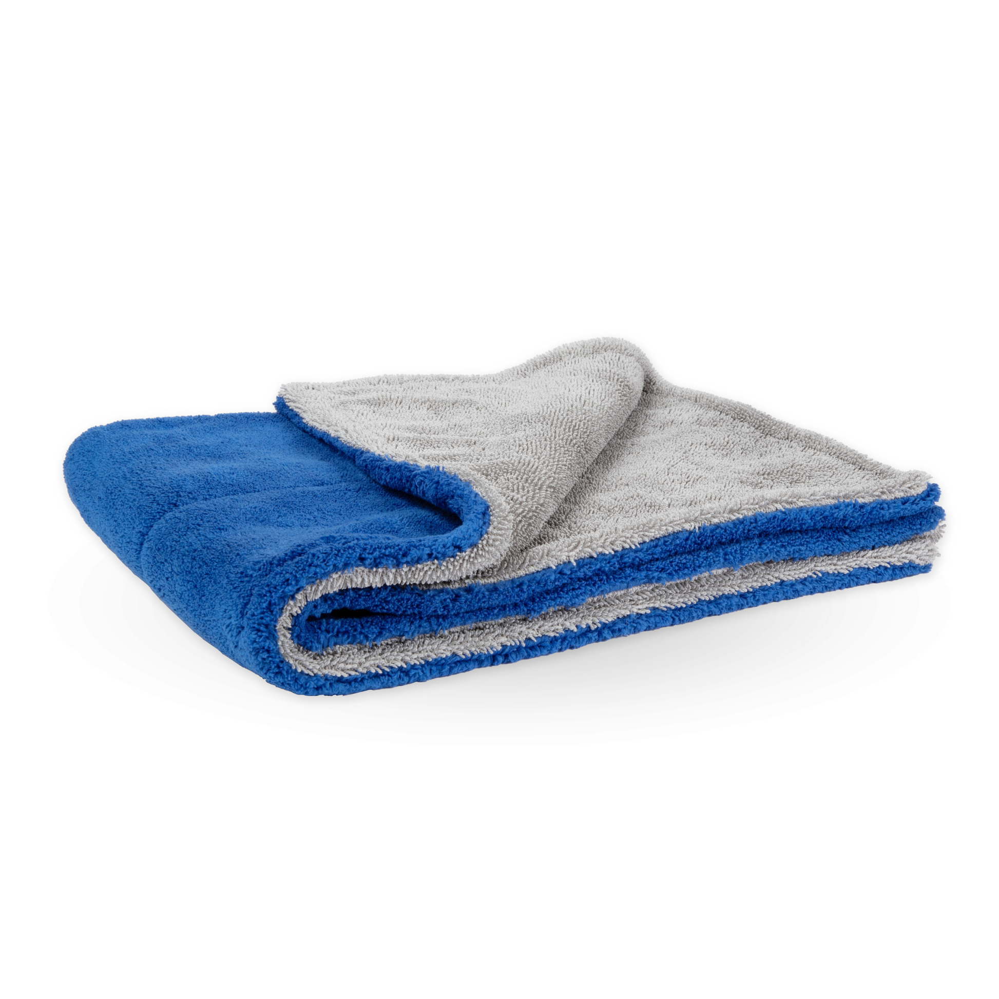 Blue, folded microfiber car drying towel